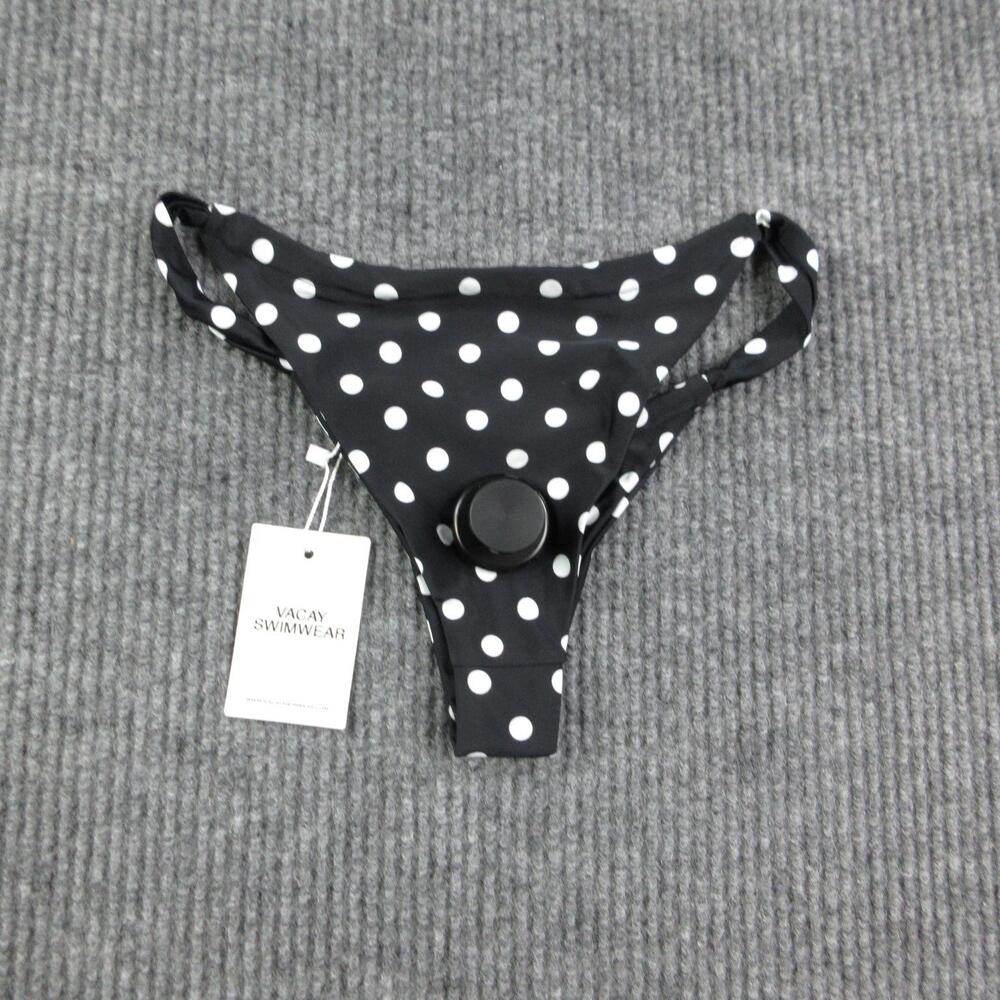 VACAY SWIMWEAR Bottom Womens S Black Polka Rhodes Cheeky Lined Stretch NWT
